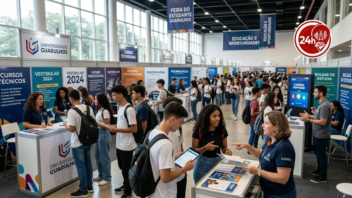 Estudantes de Guarulhos buscando informações sobre cursos em Feira de Estudandes