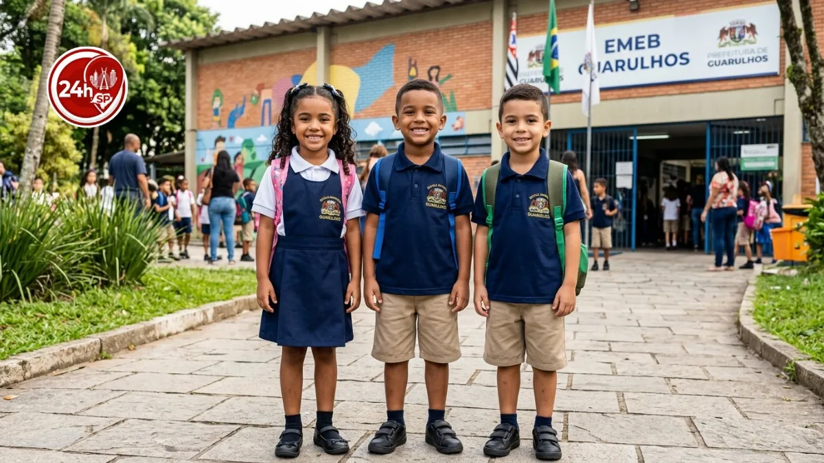 Crianças felizes durante as inscrições para educação infantil em Guarulhos SP